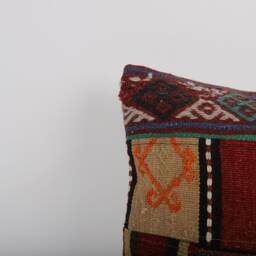 Vintage Turkish Kilim Pillow Cover 16'' Handwoven Wool Throw - thumbnail 3