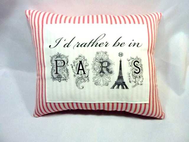 Paris Accent Pillow French Country Red Ticking, Eiffel Tower Detail - image 1
