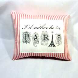 Paris Accent Pillow French Country Red Ticking, Eiffel Tower Detail - thumbnail 3
