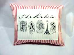 Paris Accent Pillow French Country Red Ticking, Eiffel Tower Detail - thumbnail 1