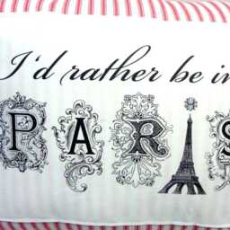 Paris Accent Pillow French Country Red Ticking, Eiffel Tower Detail - thumbnail 2