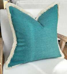 Textured Turquoise Fringed Cushion Cover - Customisable