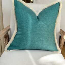 Textured Turquoise Fringed Cushion Cover - Customisable - thumbnail 4