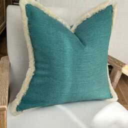 Textured Turquoise Fringed Cushion Cover - Customisable - thumbnail 3