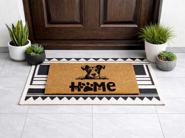 Paw Print Home Doormat - Custom Portrait Rug New Dog Adoption Gift - image 1