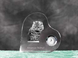 American Bobtail - Crystal Clock in The Shape Of A Heart With Image Pure-Bred Cat - thumbnail 1