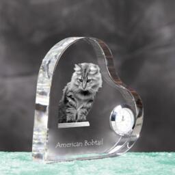 American Bobtail - Crystal Clock in The Shape Of A Heart With Image Pure-Bred Cat - thumbnail 3