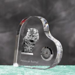 American Bobtail - Crystal Clock in The Shape Of A Heart With Image Pure-Bred Cat - thumbnail 2