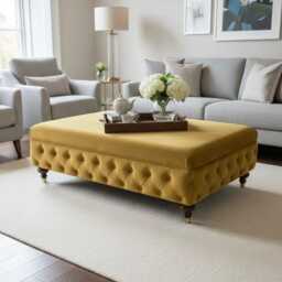 Handmade Luxury Upholstered Coffee Table Footstool - Chesterfield Flat Top Velvet - thumbnail 2