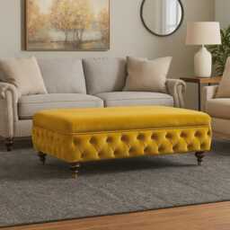 Handmade Luxury Upholstered Coffee Table Footstool - Chesterfield Flat Top Velvet - thumbnail 3