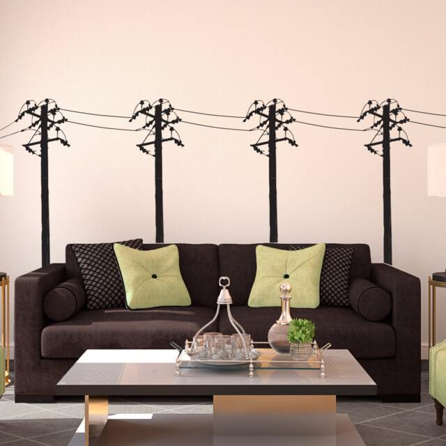 Power Lines Posts Row Sihlouette - Wall Decal Custom Vinyl Art Stickers - image 1