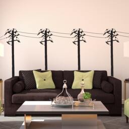 Power Lines Posts Row Sihlouette - Wall Decal Custom Vinyl Art Stickers - thumbnail 1