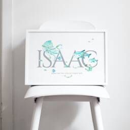 Under The Sea Personalised Print, New Baby Gift, Name Creatures, Fishes, World, Nursery Wall, Ocean Animals, Child's Print - thumbnail 1