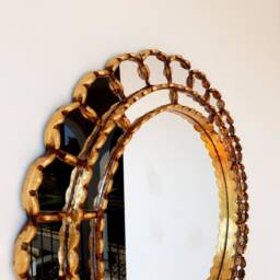 Peruvian Gold Cuscaja Mirror 50 cm Handmade Wall Decor - Carved Wood Round Elegant Statement For Living Room Bathroom - thumbnail 3