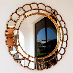 Peruvian Gold Cuscaja Mirror 50 cm Handmade Wall Decor - Carved Wood Round Elegant Statement For Living Room Bathroom - thumbnail 1