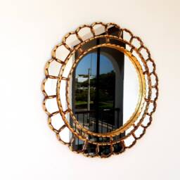 Peruvian Gold Cuscaja Mirror 50 cm Handmade Wall Decor - Carved Wood Round Elegant Statement For Living Room Bathroom - thumbnail 2