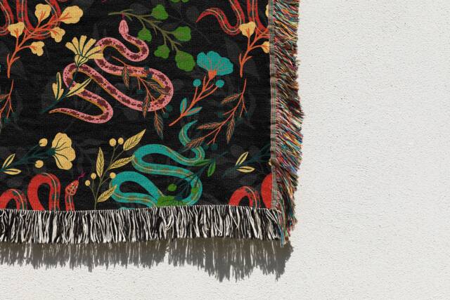 Floral Snakes Throw Blanket Animal Blanket, Woven Wall Tapestry, Couch Bed Blanket - image 1