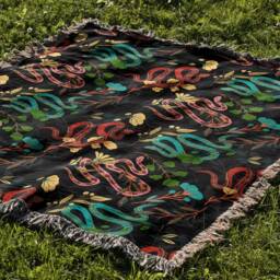 Floral Snakes Throw Blanket Animal Blanket, Woven Wall Tapestry, Couch Bed Blanket - thumbnail 3