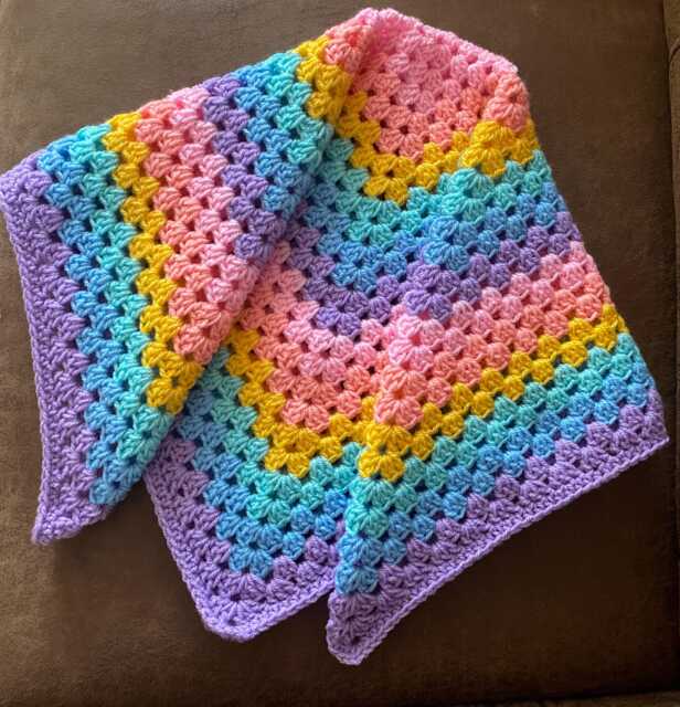 Crochet Rainbow Granny Square Baby Blanket, Soft Acrylic Pram Throw - image 1