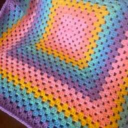 Crochet Rainbow Granny Square Baby Blanket, Soft Acrylic Pram Throw - thumbnail 4