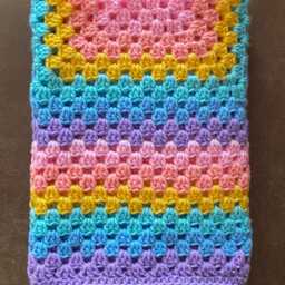 Crochet Rainbow Granny Square Baby Blanket, Soft Acrylic Pram Throw - thumbnail 3