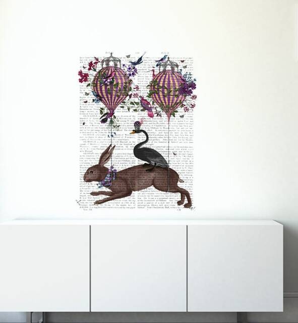 Hare Birdkeeper On Newspaper Wall Sticker Decal - Kids Stickers, Animals Childrens Decals, Art, Room