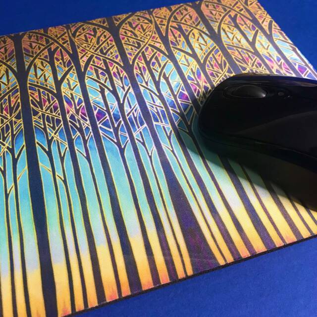 Contemporary Cathedral Trees Mouse Mat - Blue Pink Turquoise Purple & Gold Modern Office Decor Computer Accessory - image 1