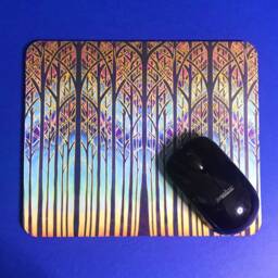 Contemporary Cathedral Trees Mouse Mat - Blue Pink Turquoise Purple & Gold Modern Office Decor Computer Accessory - thumbnail 2