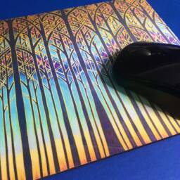 Contemporary Cathedral Trees Mouse Mat - Blue Pink Turquoise Purple & Gold Modern Office Decor Computer Accessory - thumbnail 1