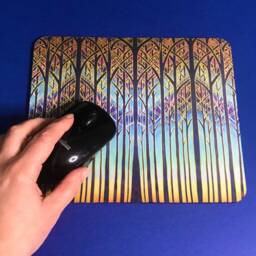 Contemporary Cathedral Trees Mouse Mat - Blue Pink Turquoise Purple & Gold Modern Office Decor Computer Accessory - thumbnail 3