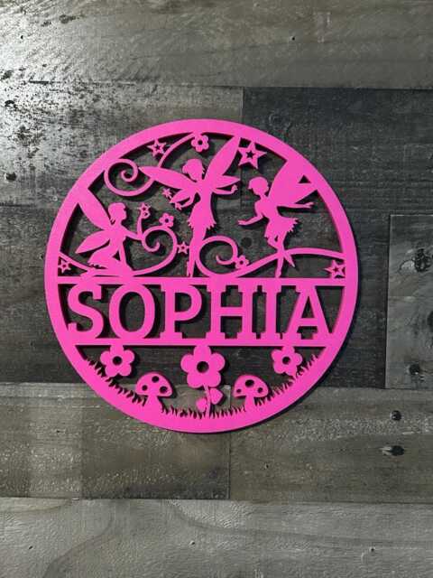 Personalised Fairy, Garden Wall Plaque, Kids Bedroom Decor, Name, Door Or Wall Hanger in Acrylic Wood - image 1