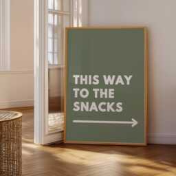 Snacks Print, This Way To The Gift For Foodie, Food Kitchen Wall Art, Colourful Trendy Poster Maximalist, Green 3004 - thumbnail 1