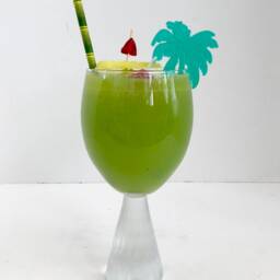 Lavender Scented Green Gel Candle in A Island Beach Cocktail Glass With Frosted Stem - thumbnail 2