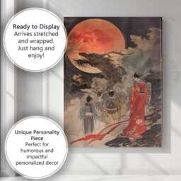 Traditional Chinese Dragon Red Moon Oriental Ink Painting Canvas Wall Art Print Decor Picture Ready To Hang - thumbnail 3