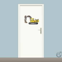 Customizable Excavator Door Sign Wall Decal - Construction Site Children's Room With Name Nameplate Sticker Hand-Drawn Made in Germany - thumbnail 3