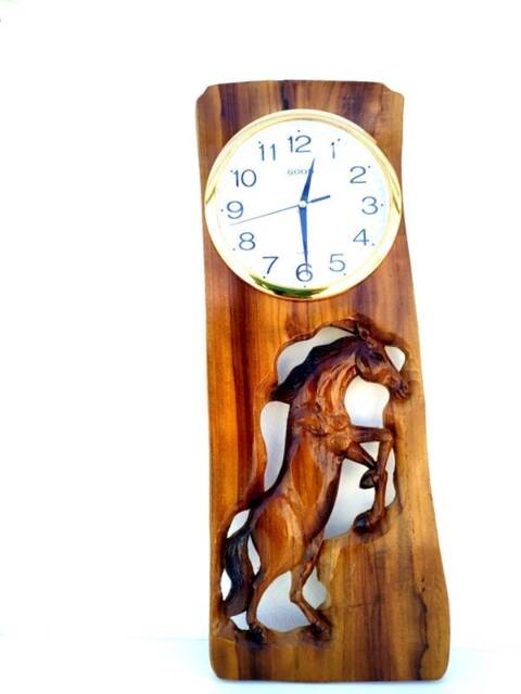 Horse Wood Clock, Wooden Decor, Rustic Wall Animals Forest Animals, Hanging Home Decor - image 1