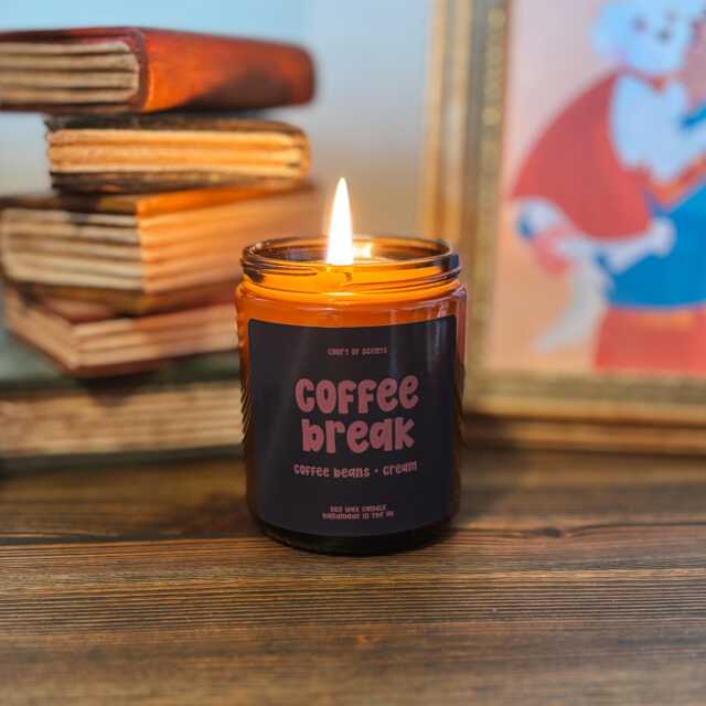 Coffee Scented Soy Candle Hand Poured, 8Oz Amber Jar, Retro Candle - image 1