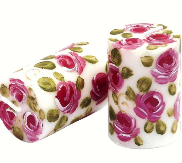 Hand Painted Pink Rose Votive Candles, Romantic Shabby Chic Floral Decor, Gift For Her - image 1