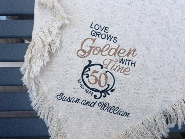 Personalized 50Th Golden Wedding Anniversary Embroidered Throws & Blankets - Custom Perfect Gift Usa - image 1