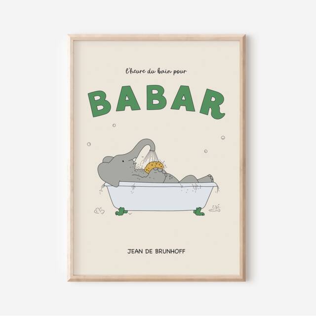 Babar The Elephant Bath Time Print, Babar, Nursery Kids Bedroom, Girl, Boy, Playroom Wall Art, Unframed, A1/A2/A3/A4/A5, Quote Print - image 1