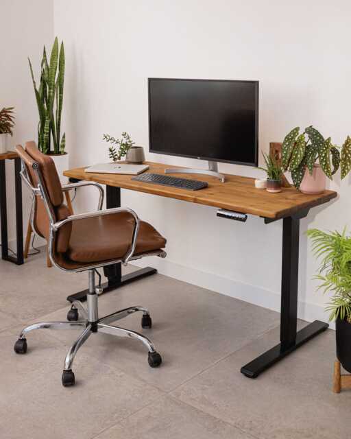 Industrial Style Height Adjustable Desk - Sit Stand With Electric Steel Base 4 Presets Rustic Reclaimed Wood Home Or Office Use - image 1