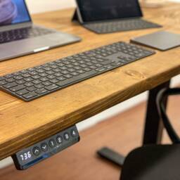 Industrial Style Height Adjustable Desk - Sit Stand With Electric Steel Base 4 Presets Rustic Reclaimed Wood Home Or Office Use - thumbnail 4