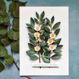 Tea Plant Wall Art - Lover Gift Camellia Sinensis Kitchen Decor Mother's Day Idea 3D Paper Quilling Botanical - thumbnail 1