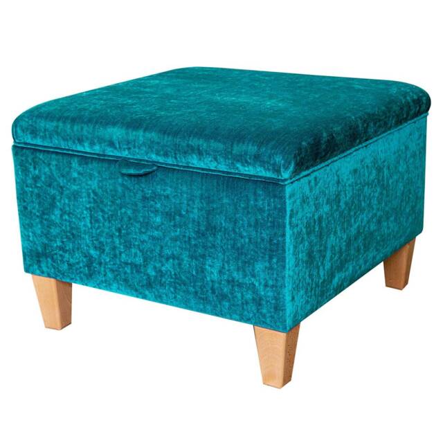 Handmade Teal Slub Fabric Storage Ottoman Large Footstool Toy Box - image 1