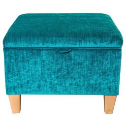Handmade Teal Slub Fabric Storage Ottoman Large Footstool Toy Box - thumbnail 3