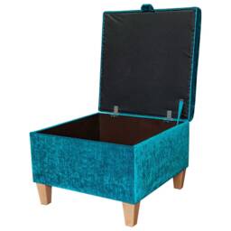 Handmade Teal Slub Fabric Storage Ottoman Large Footstool Toy Box - thumbnail 2