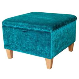 Handmade Teal Slub Fabric Storage Ottoman Large Footstool Toy Box