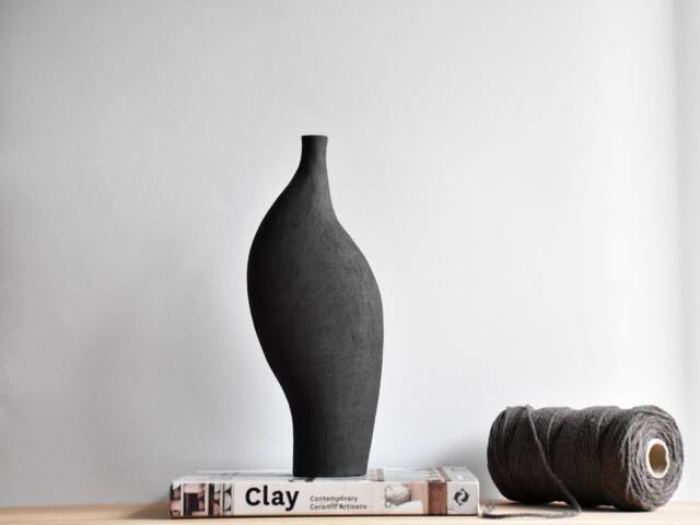 V-Vase B1, Black Sculptural Vase, Minimalist Modern Ceramic Decorative Nordic Vase - image 1