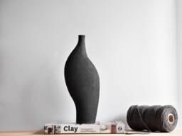 V-Vase B1, Black Sculptural Vase, Minimalist Modern Ceramic Decorative Nordic Vase - thumbnail 1