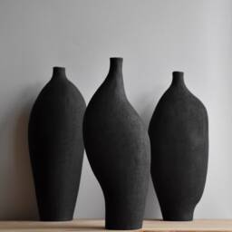V-Vase B1, Black Sculptural Vase, Minimalist Modern Ceramic Decorative Nordic Vase - thumbnail 2